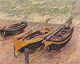 Fishing Canvas Paintings - Three Fishing Boats
